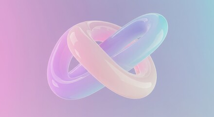 Pastel colored torus knot floating in a soft gradient background rendering