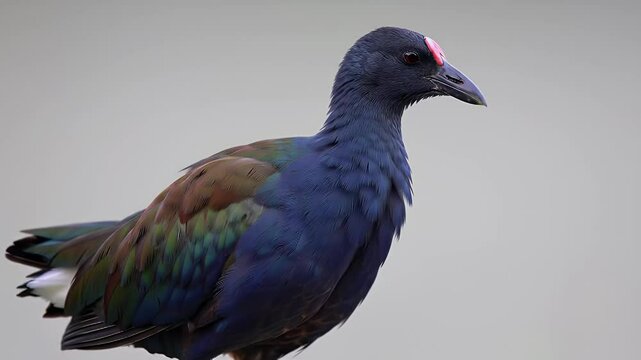Vibrant Purple Swamphen with Iridescent Plumage and Red Frontal Shield, Wildlife Bird Portrait