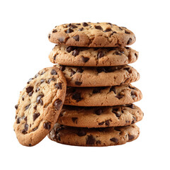 Stack of delicious chocolate chip cookies ready for snacking and enjoyment on transparent background