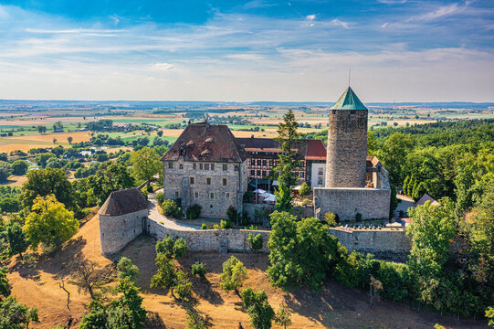 Aerial view of Colmberg Castle in the town of the same name in Middle Franconia