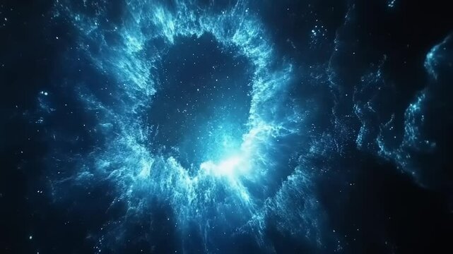 Stunning cosmic explosion with bright blue aura