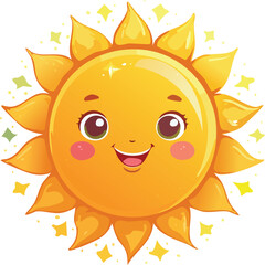 Happy cartoon sun with a bright smile, radiating summer fun and warm sunlight