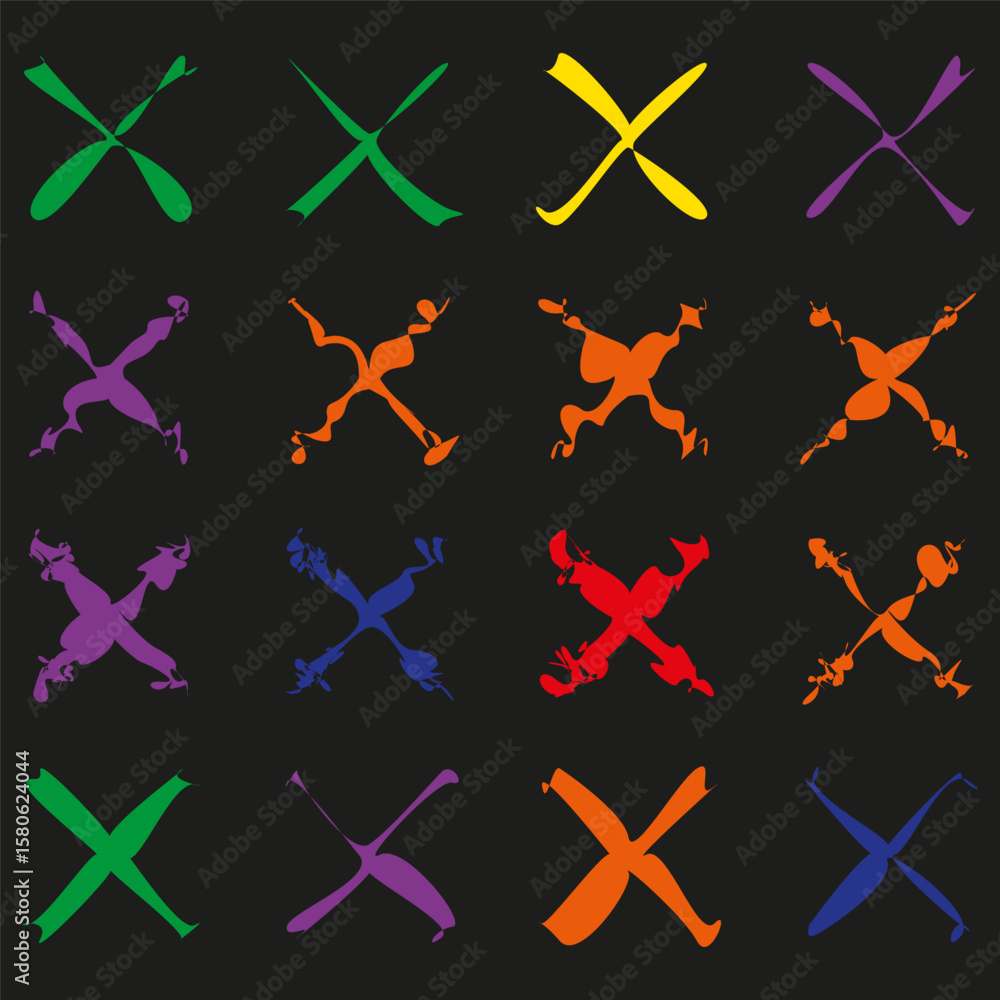 Poster colorful cross pattern. abstract paint strokes. dark background texture. vector grunge symbols.