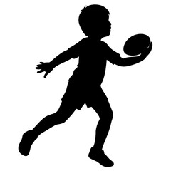 Boy running holding rugby ball silhouette vector illustration