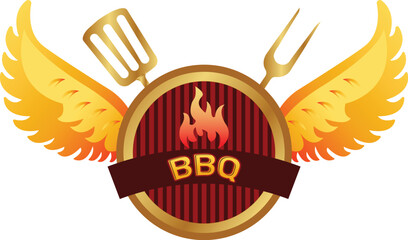 BBQ Emblem with Wings and Cooking Utensils