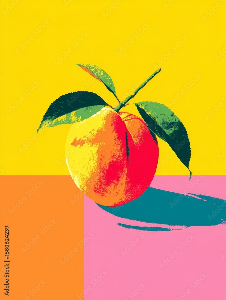 Poster bright single peach with colorful smooth gradients and bold shadow effects on clean background evoke
