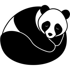 Sleeping panda curled up in a ball silhouette vector illustration