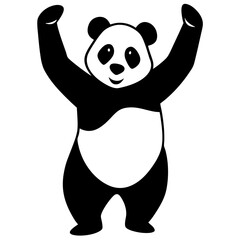 Standing panda raising arms up in the air silhouette vector illustration
