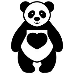 Cute panda bear holding heart graphic silhouette vector illustration