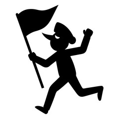 Running man holding flag cartoon character silhouette vector illustration