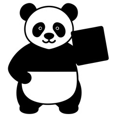 Standing panda holding square shape object silhouette vector illustration
