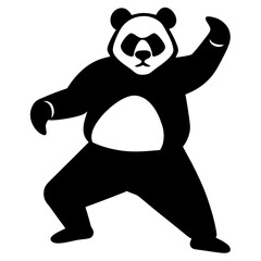 Standing panda bear with arm raised silhouette vector illustration