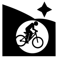 Bicyclist riding bike under star on hill silhouette vector illustration