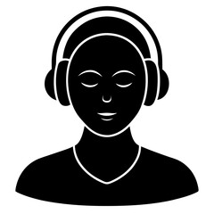 Person listening music wearing headphones silhouette vector illustration