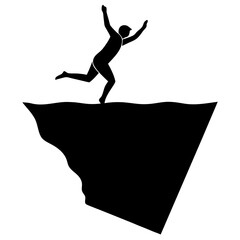 Man jumping cliff edge into water silhouette vector illustration