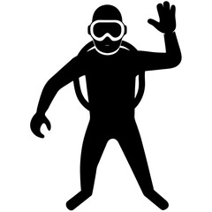 Diver person standing waving hand silhouette vector illustration