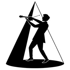 Musician playing violin under spotlight silhouette vector illustration