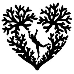 Person inside heart shaped coral silhouette vector illustration