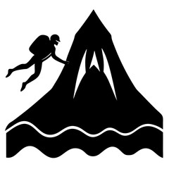 Climber reaching mountain peak adventure sport silhouette vector illustration