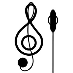 Musical note with microphone equipment silhouette vector illustration