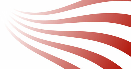 Red and white curved stripe wave pattern on a clean white background with a flowing design.