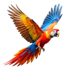 a realistic photo of  Beautiful Colorful flying parrot  on transparent background