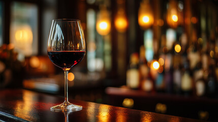 バーで楽しむ上質な赤ワインと美しい光の演出 | 温かなボケ味