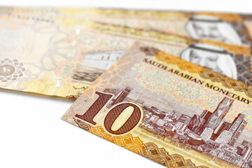 10 Riyal Saudi Arabia banknotes on the table.