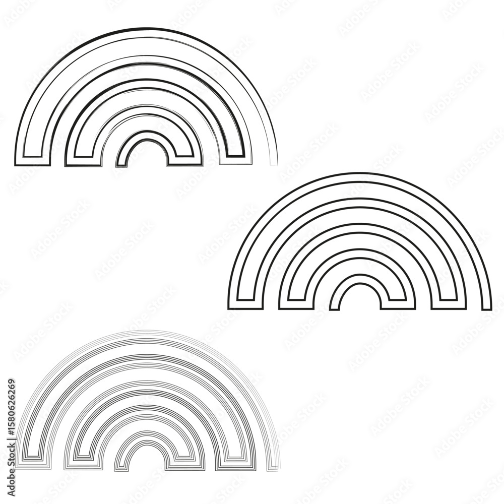 Poster rainbow arch outline. rounded shape symbol. concentric arc vector. simple linear illustration.