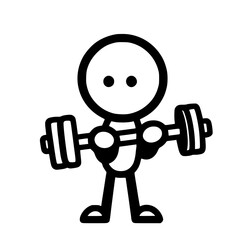 Minimalist Stickman Character with Round Head Lifting Dumbbell, Black Outline SVG Clipart Illustration