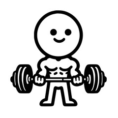 Minimalist Stickman Character with Round Head Lifting Dumbbell, Black Outline SVG Clipart Illustration