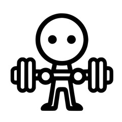 Minimalist Stickman Character with Round Head Lifting Dumbbell, Black Outline SVG Clipart Illustration