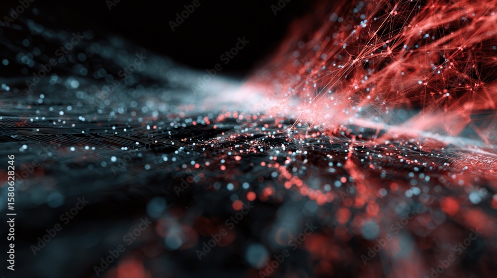 Aufkleber digital cityscape illuminated by neon lights with abstract shapes creating a vibrant atmosphere