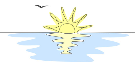 Hot temperature and summer sea travel symbol in simple linear style. Solar green energy concept in editable stroke.Vector illustration eps 10