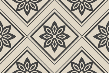 Seamless black and beige diamond floral tile, Vintage wallpaper background design
