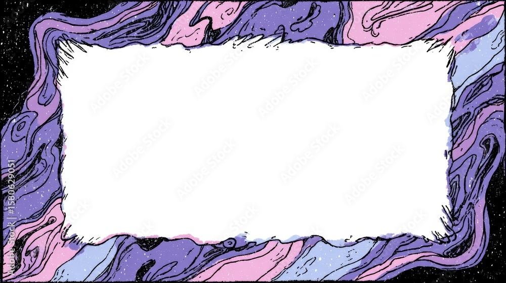 Poster playful bold purple and white minimalist streaming overlay frame with clean lines and dynamic compos