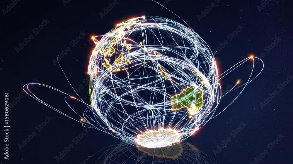 Aufkleber globe with glowing lines representing global connections against a starry background