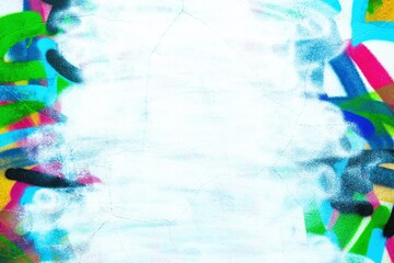 Vibrant spray paint graffiti in neon blue, green on textured wall. 90s urban style, graffiti art, colorful spray patterns. Street art, mural backgrounds, digital art, modern 90s visuals.