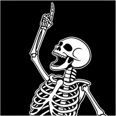 a skeleton pointing up with his finger