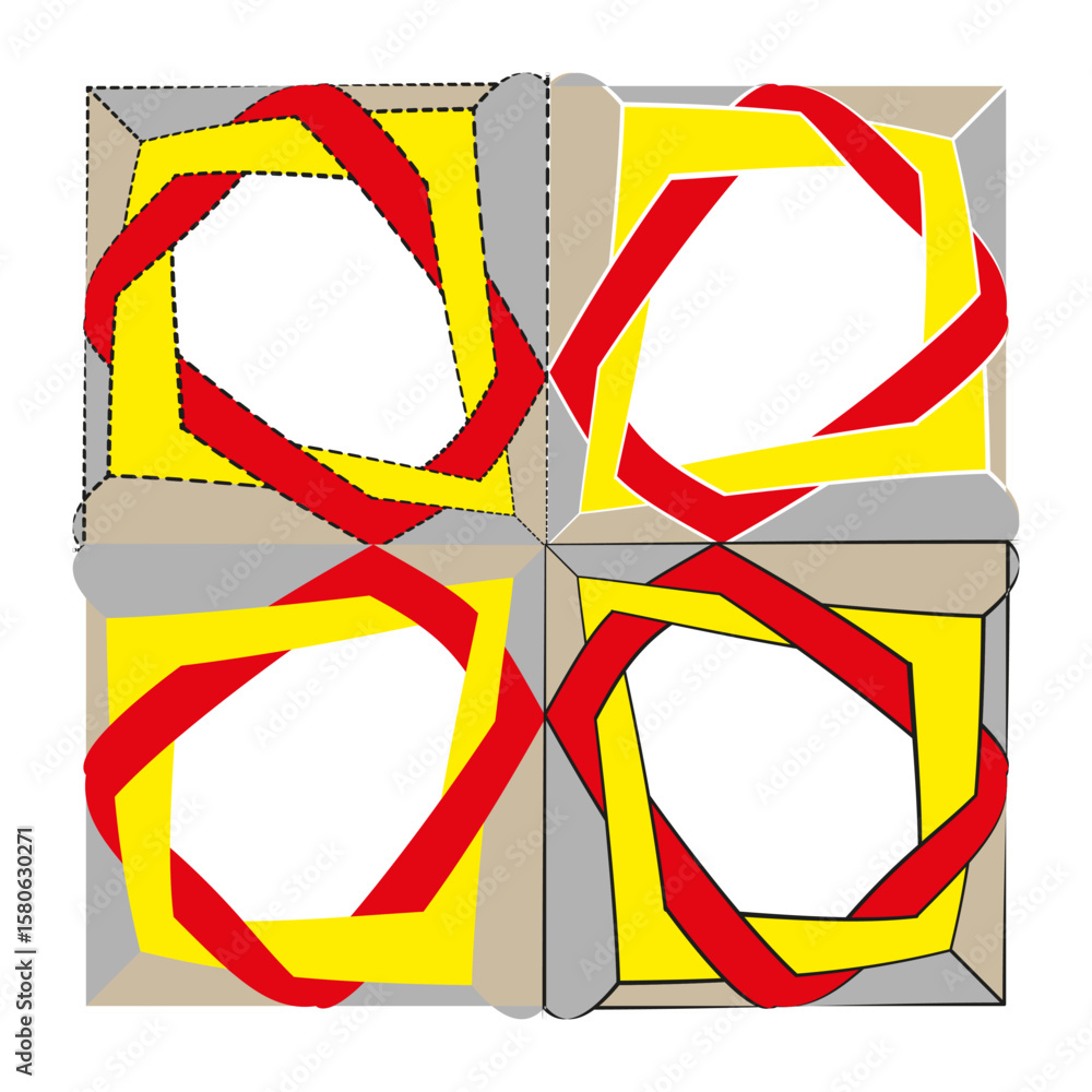 Aufkleber intertwined octagon forms. geometric shape pattern. overlapping red yellow lines. vector abstract ar
