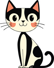 Cute Tuxedo Cat Vector Illustration Smiling Black and White Cartoon Kitty with Yellow Background Perfect for International Cat Day, Pet Designs, Kids Art Prints, and Animal-Themed Projects