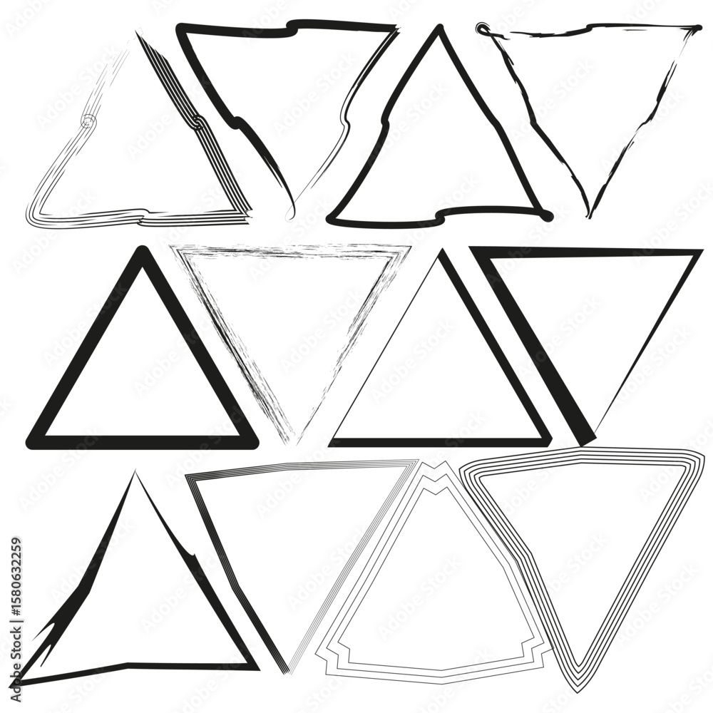 Poster abstract triangle shapes. hand drawn elements. geometric forms set. vector rough outline.