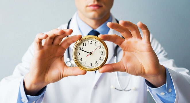 Doctor Holding Clock: Medical Appointment Scheduling, Time Management, Healthcare Efficiency & Timely Patient Care