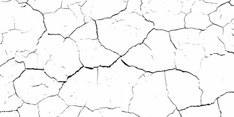 high contrast black and white image of a cracked white wall with cracks and damaged texture, creating an abstract and distressed background look