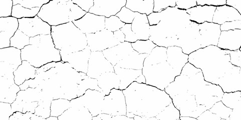 high contrast black and white image of a cracked white wall with cracks and damaged texture, creating an abstract and distressed background look