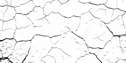 high contrast black and white image of a cracked white wall with cracks and damaged texture, creating an abstract and distressed background look
