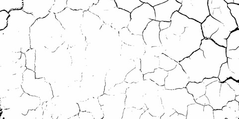 high contrast black and white image of a cracked white wall with cracks and damaged texture, creating an abstract and distressed background look