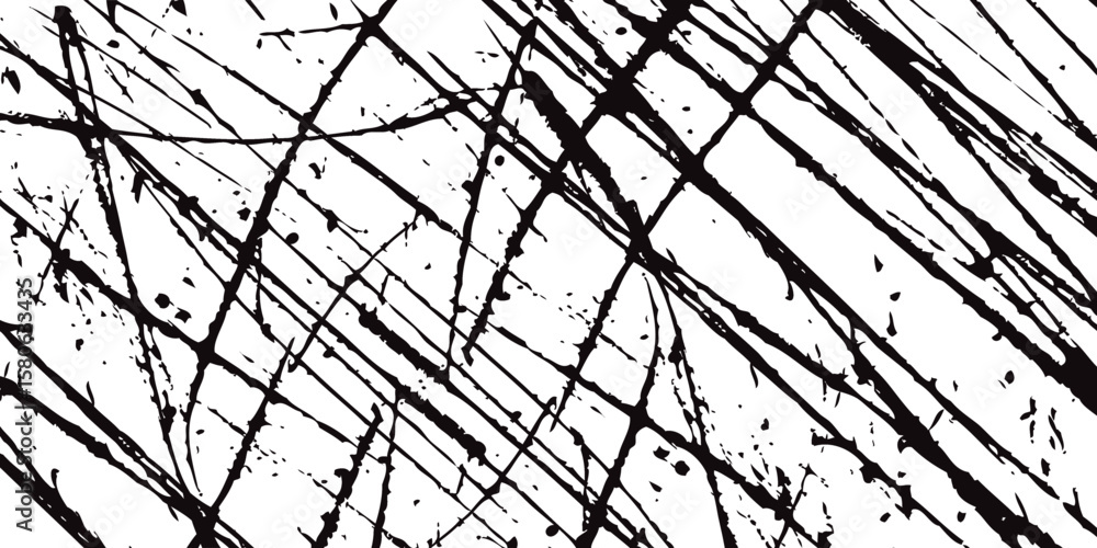 Aufkleber Abstract Black Ink Splatter and Scratch Lines Texture on White Background