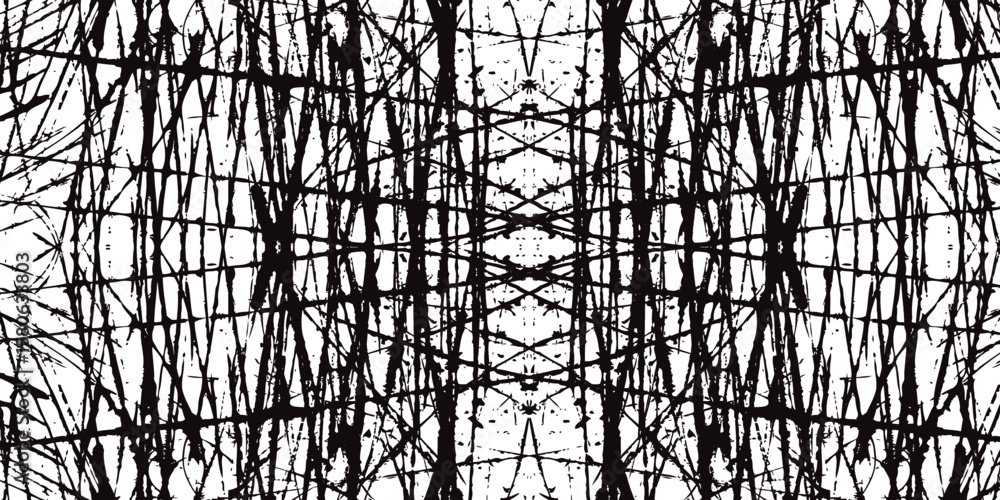 Aufkleber Abstract Black Ink Splatter and Scratch Lines Texture on White Background