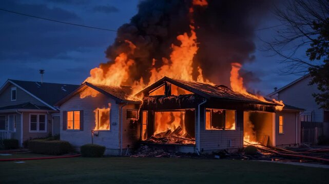 Fierce Flames Ignite Residential Inferno: Urgent Nighttime Emergency and Destruction Unfolds